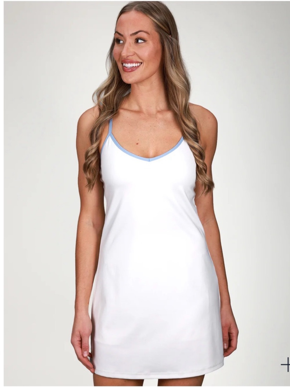 Women’s White Slip Dress with Light Blue Trim